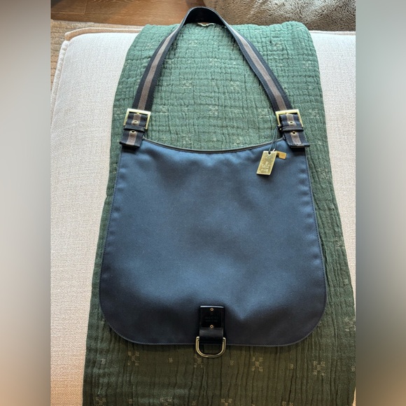 Gucci Handbags - Gucci Navy & Black Canvas & Leather Messenger Tote with Striped Adjustable Strap